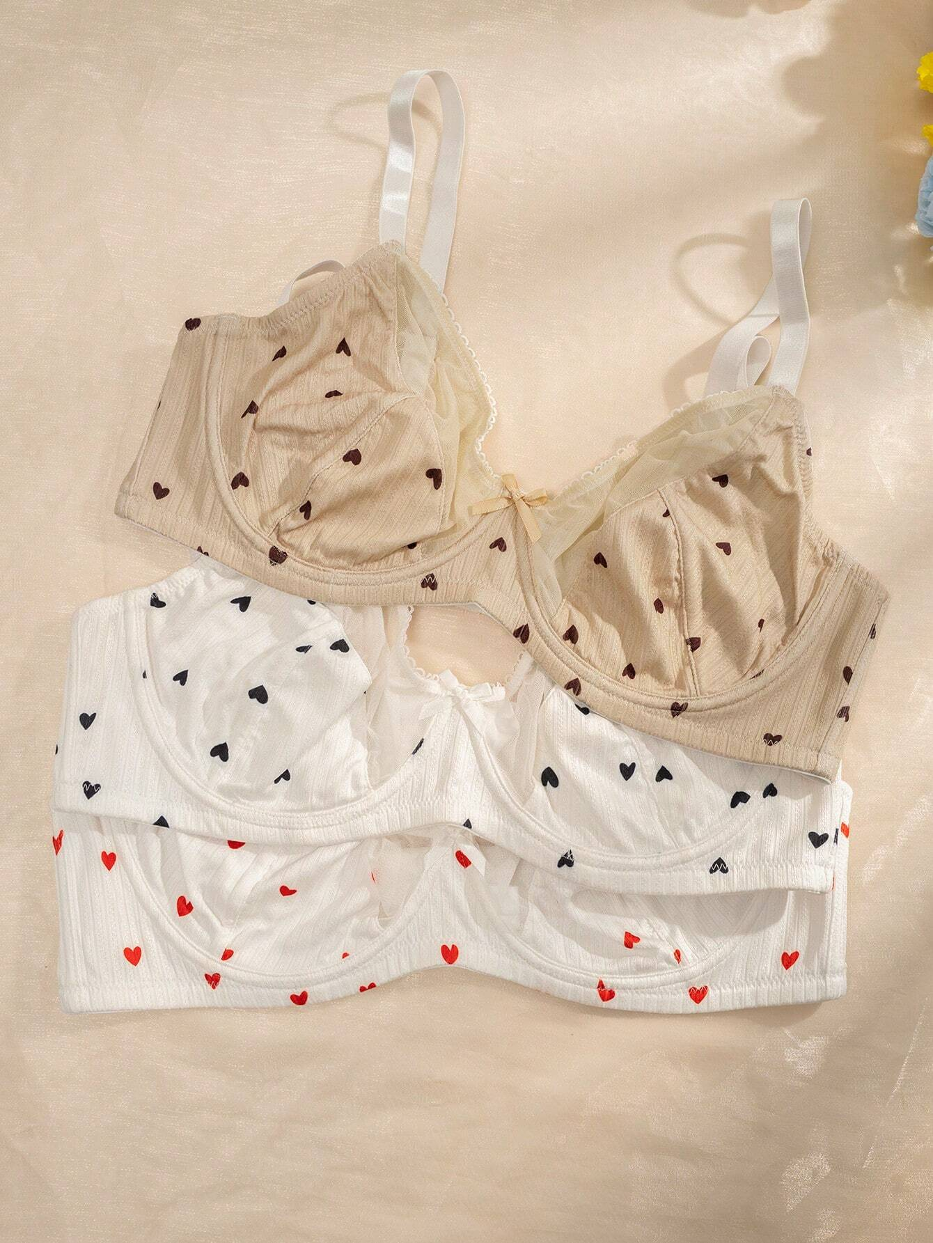 3-Pack Heart Print Bras