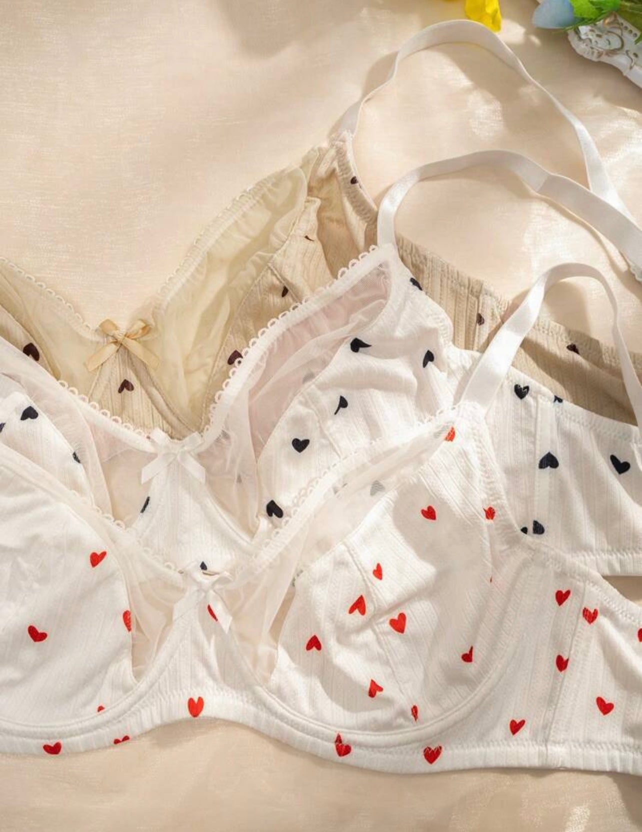 3-Pack Heart Print Bras
