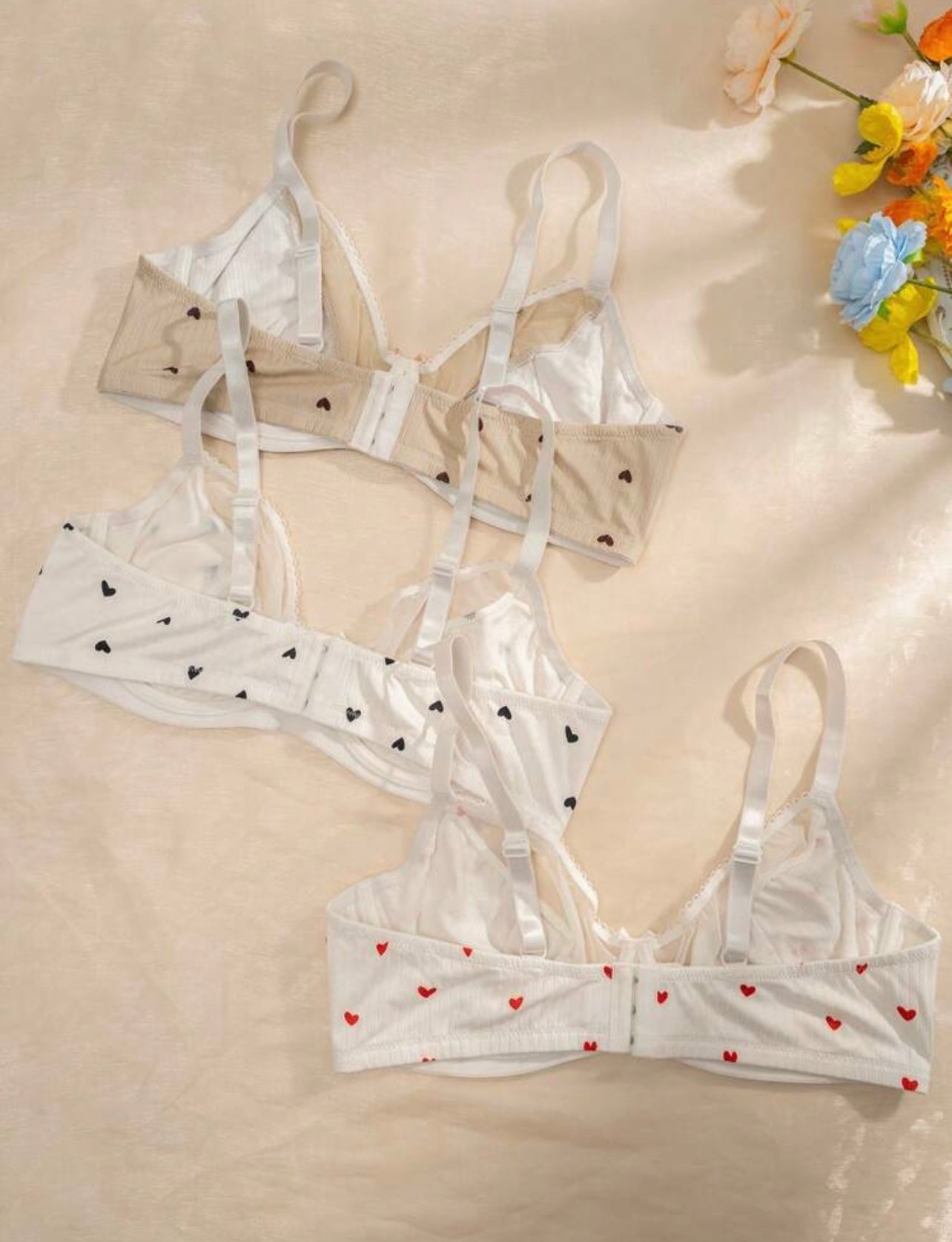 3-Pack Heart Print Bras