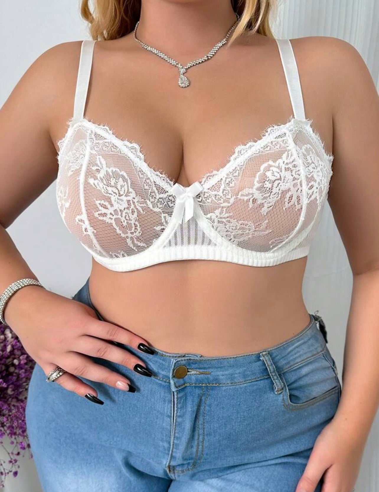 White Rose Lace Bra